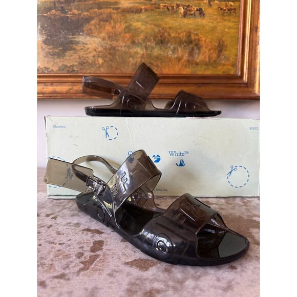 Off-White Shoes - Off White Transparent Jelly Zip Tie Slingback Flat Sandal w Box Ladies Size 5